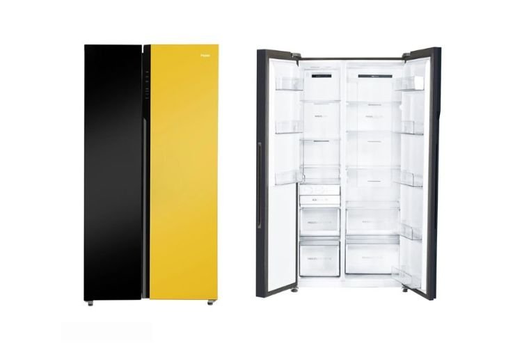 Haier Vouge Series 602L Side By Side Two Door Inverter Refrigerator Black Yellow