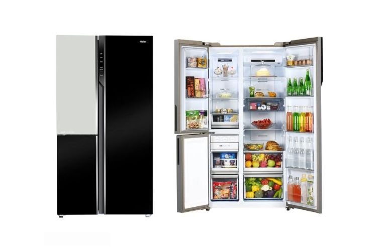 Haier Vouge Series 598L Side By Side Triple Door Inverter Refrigerator Black White Glass
