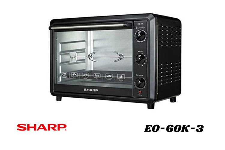 SHARP EO-60K-3 60L 2000W Single Glass Electric Oven With Rotisserie & Convection (Black)
