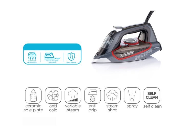 Black + Decker 2200W Steam Iron with Ceramic Sole Plate