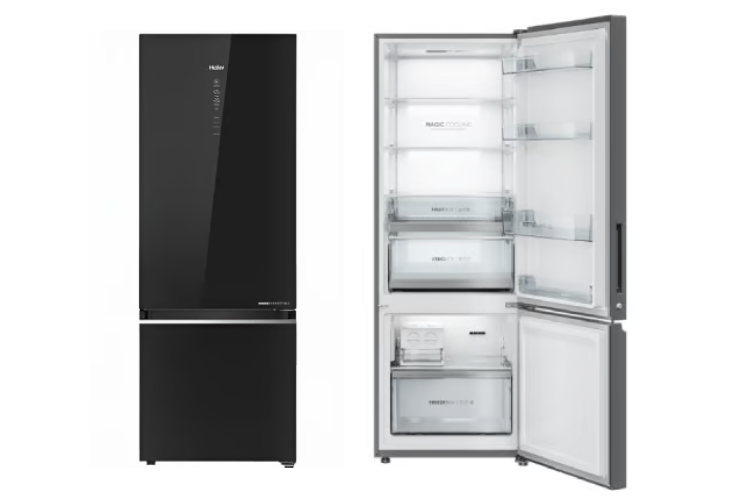 Haier 355L Double Door Inverter Bottom Freezer Refrigerator - Black Glass