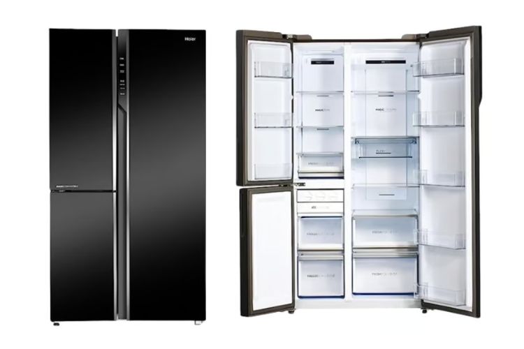 Haier 598L Side By Side Triple Door Inverter Refrigerator - Black Glass